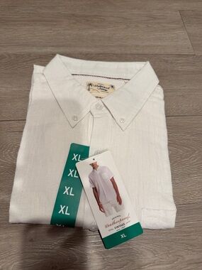 Weatherproof Vintage Men’s White linen Casual Button-Down Shirt